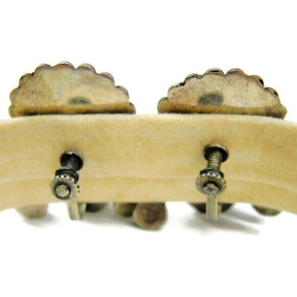 Red Carved Tribal Aztec Face Vintage Sterling Silver Screw Back Earrings Patina - Picture 4 of 9